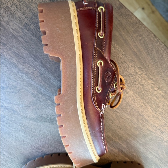 Timberland Women’s Stone Street Platform Boat Brown Leather Shoes - Picture 2 of 5